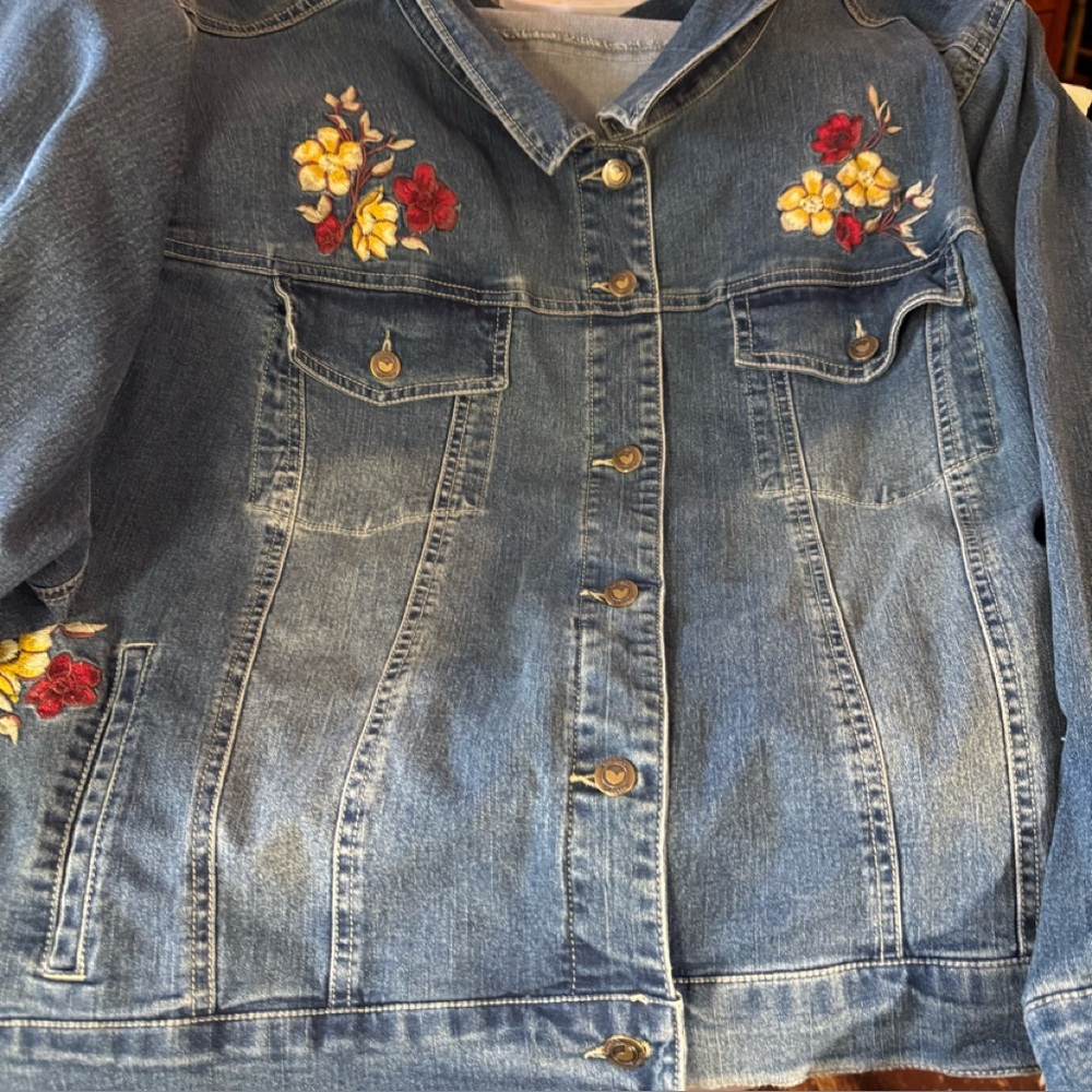 Woman Within Embroidered Stretch Denim Jacket Wms Plus Sz 5x (38/40)